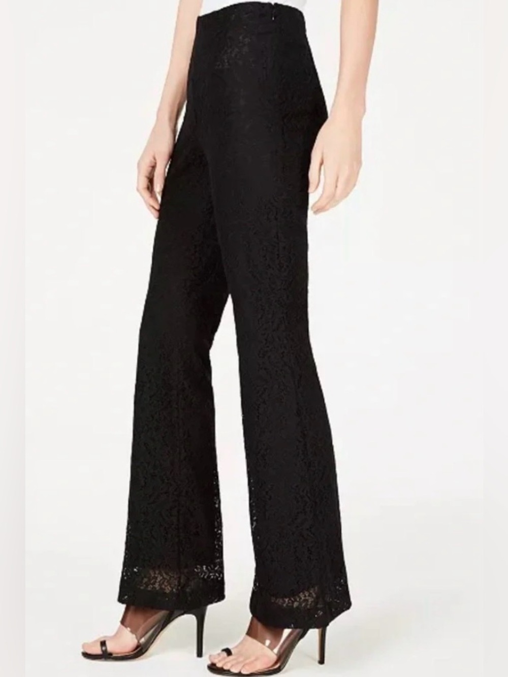 INC International Concepts Black Lace flare Leg modern mod Pants NWT